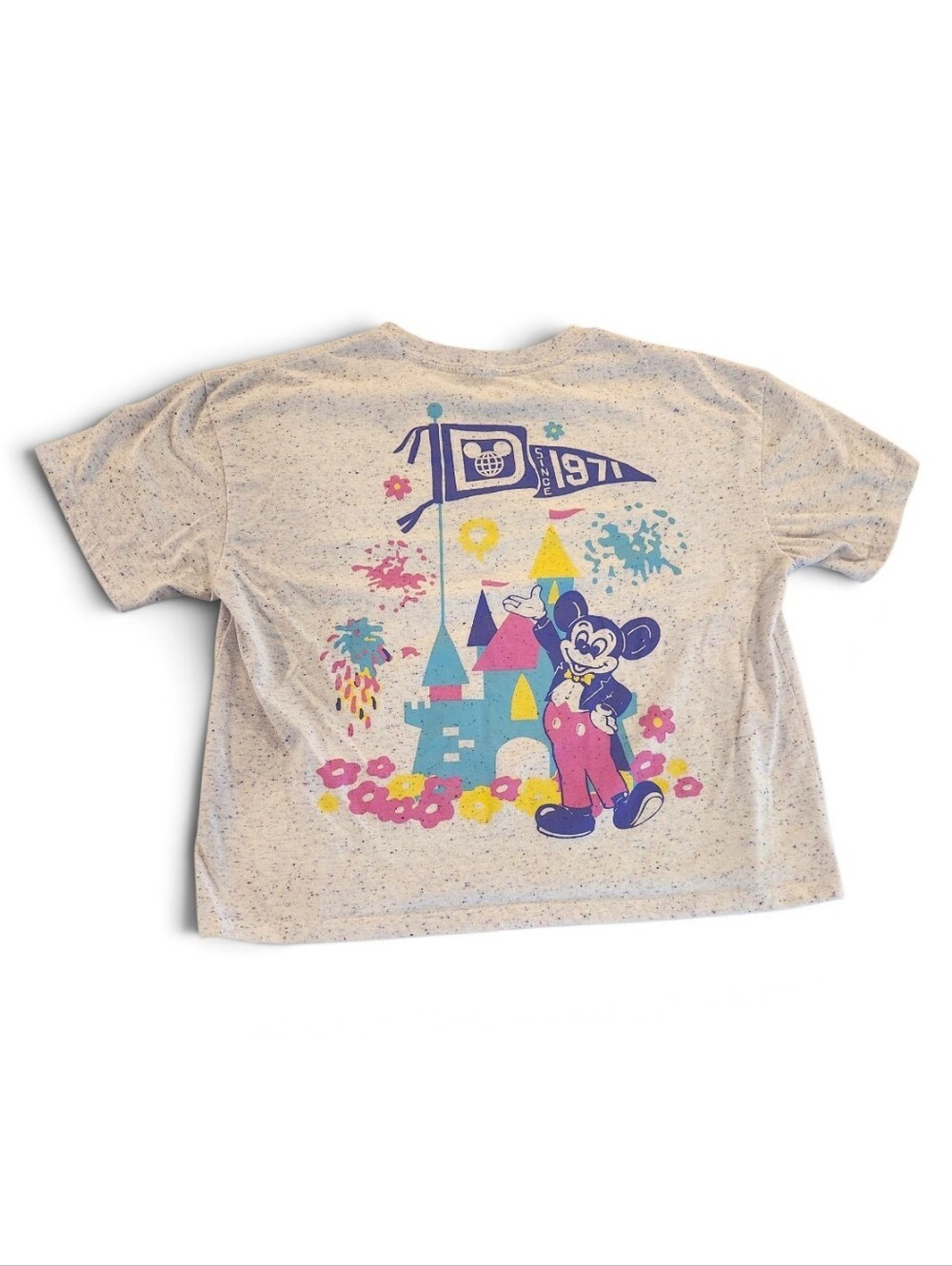 Walt Disney World Speckled Tee | Colorful Castle & Mouse Graphic Women's Large